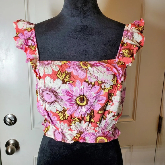 NWT Lily Rose Small Flutter Shoulder Smocked Ruffle Cropped Floral Boho Tank Top - Picture 3 of 16